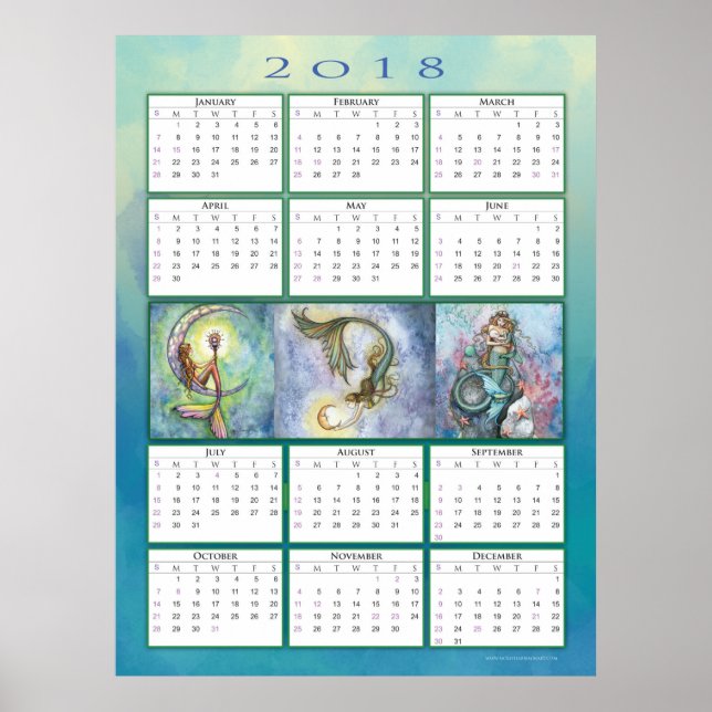Póster del calendario 2018 de Sirena Bonita (Frente)