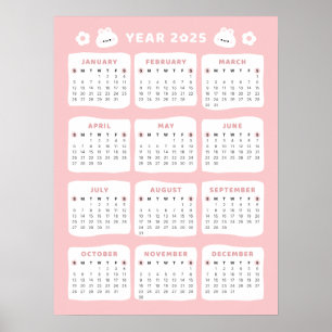 Póster del calendario 2025 de conejito lindo
