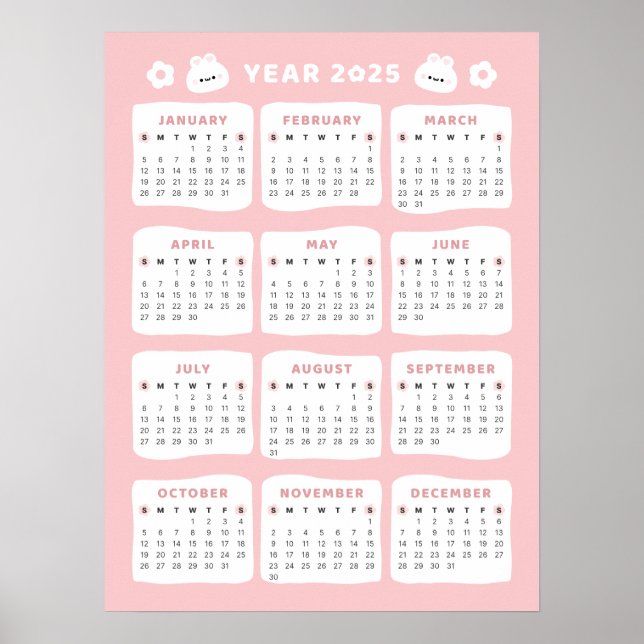 Póster del calendario 2025 de conejito lindo (Frente)