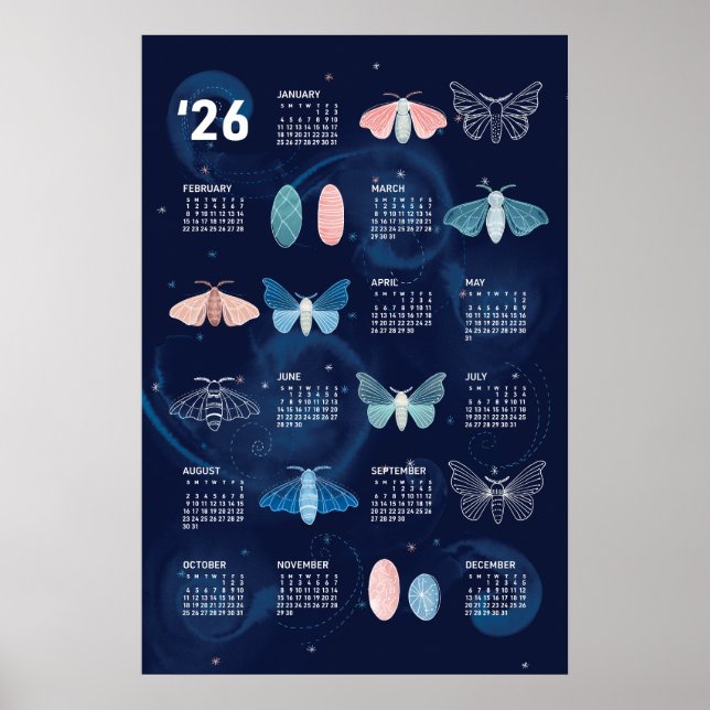 Póster del calendario 2026 Polilla de seda Galaxia (Frente)