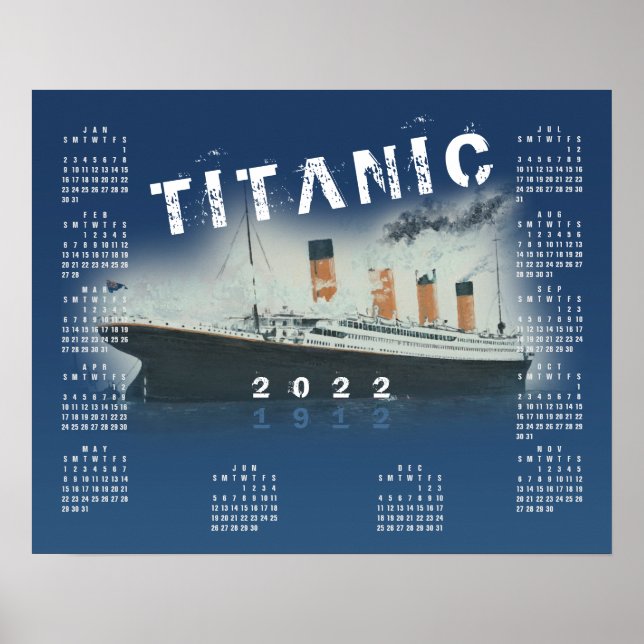 Póster del calendario azul del RMS Titanic 2022 (Frente)