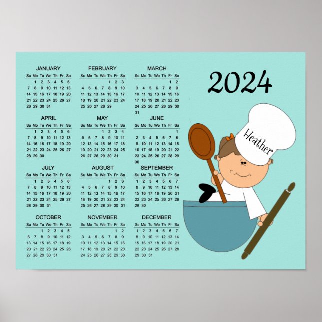 Póster del calendario de Chef Baker Design 2024 (Frente)