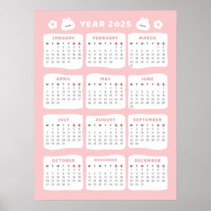 Póster del calendario de conejito lindo 2025