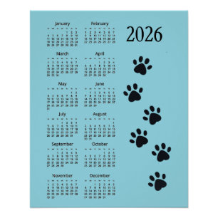 Póster del calendario de diseño de huellas de pata