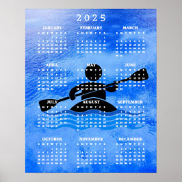 Póster del calendario de diseño de kayak 2025