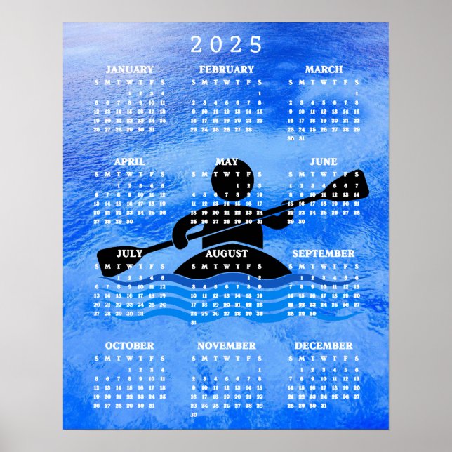 Póster del calendario de diseño de kayak 2025 (Frente)