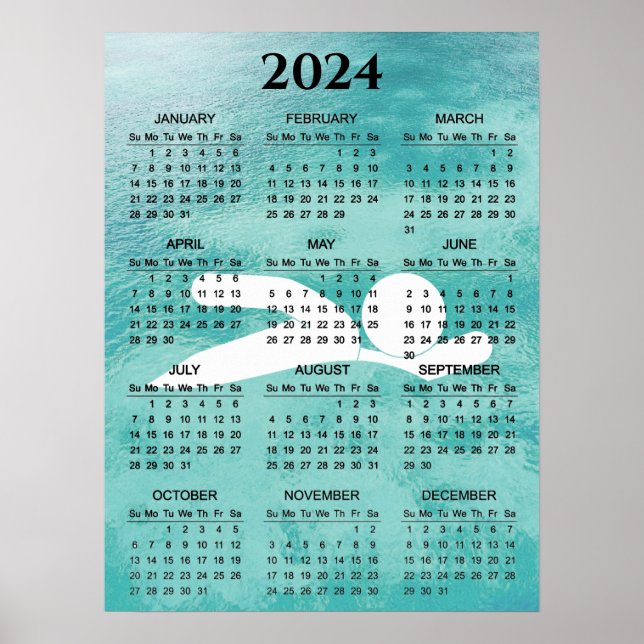 Póster del calendario de diseño de natación 2024 (Frente)