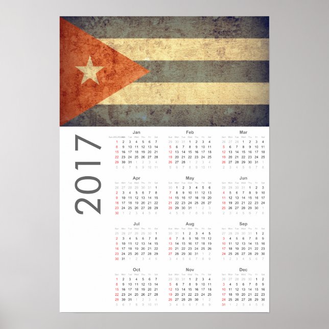 Póster del calendario de la bandera de Cuba Grunge (Frente)