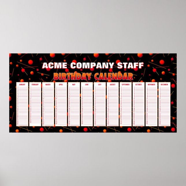 Póster del calendario perpetuo de cumpleaños de es (Frente)