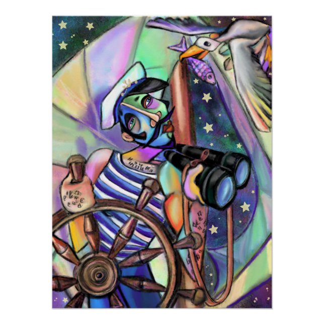 Poster del capitán de vela nocturna (Anverso)