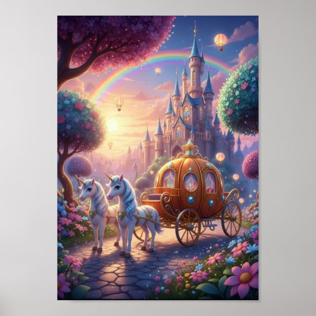 Póster del castillo de cuento de hadas del carruaj (Frente)