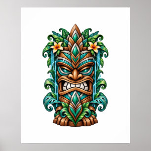 Póster del centinela tiki de loto azul