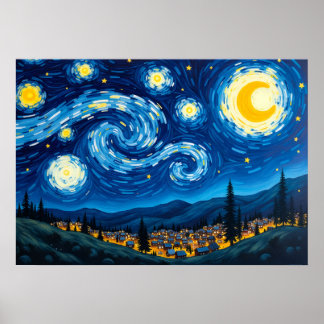 Póster del cielo giratorio inspirado en la noche e