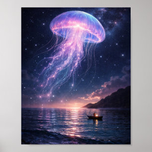 Póster del cielo nocturno de la medusa cósmica