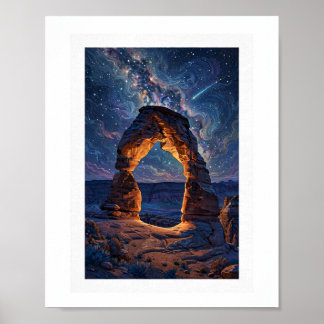 Póster del cielo nocturno del desierto sobre Delic