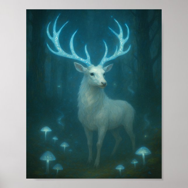Póster del Ciervo Blanco Encantado en el Bosque a  (Frente)