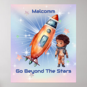 Póster del Cohete Astronauta Pequeño y Lindo