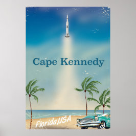 Póster del cohete retro Saturno cinco de Cabo Kenn