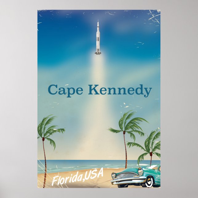 Póster del cohete retro Saturno cinco de Cabo Kenn (Frente)