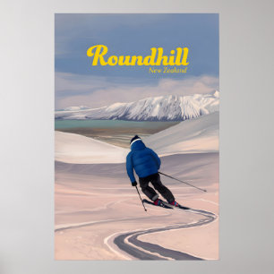 Póster del complejo de esquí Roundhill Nueva Zelan