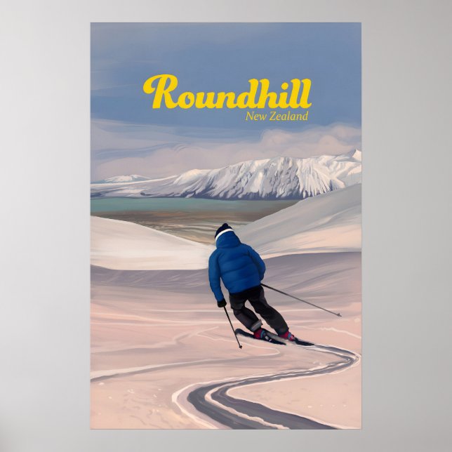 Póster del complejo de esquí Roundhill Nueva Zelan (Frente)