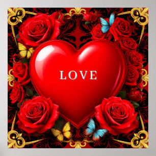 Póster del Corazón de Rosa con Nombre Personalizad
