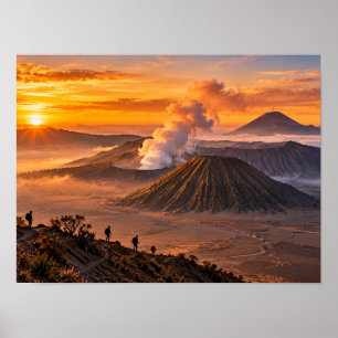 Póster del cráter del volcán Monte Bromo al amanec
