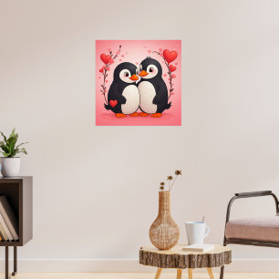 Póster del Día de San Valentín del Amor de Pingüin