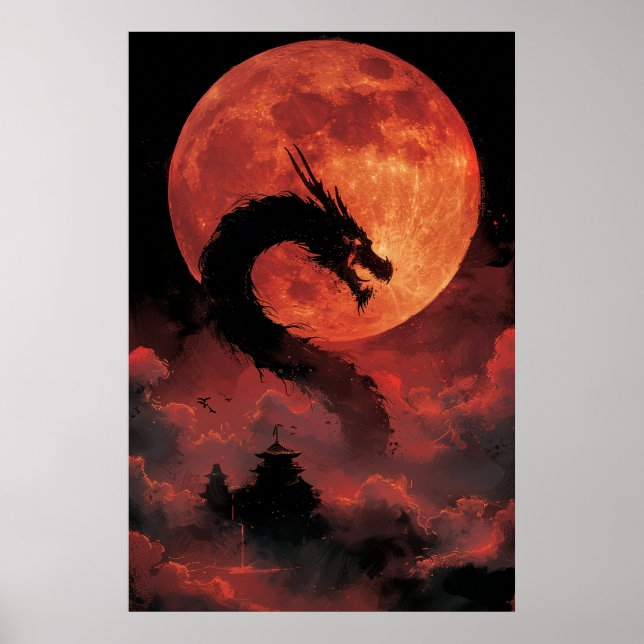 Póster del dragón japonés Ukiyo-e: poder mítico (Frente)