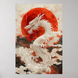 Póster del dragón japonés Ukiyo-e: poder mítico