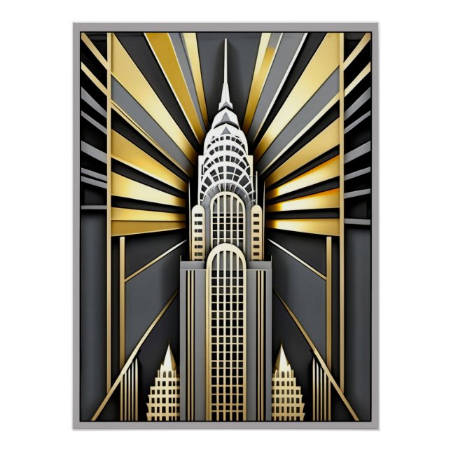 Póster del edificio Chrysler Art Déco. (Anverso)
