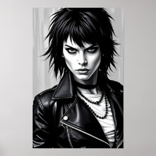 Póster del espíritu del glam rock rebelde monocrom