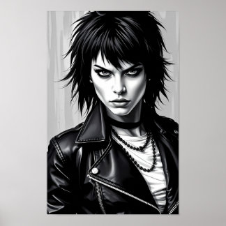 Póster del espíritu del glam rock rebelde monocrom