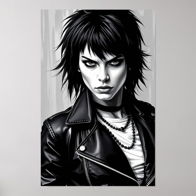 Póster del espíritu del glam rock rebelde monocrom (Frente)