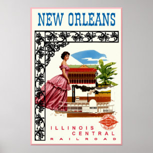 Póster del Ferrocarril Central de Illinois en Nuev