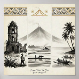 Póster Del Fuego Al Mar-Bicol Filipinas Sumi-e