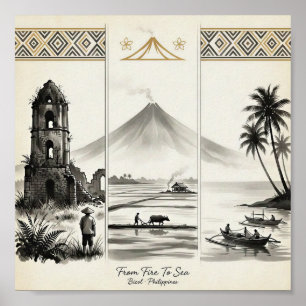 Póster Del Fuego Al Mar-Bicol Filipinas Sumi-e