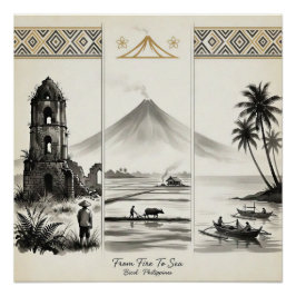 Póster Del Fuego Al Mar-Bicol Filipinas Sumi-e