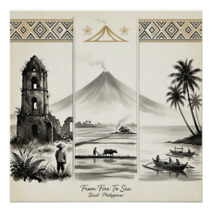Póster Del Fuego Al Mar-Bicol Filipinas Sumi-e