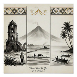 Póster Del Fuego Al Mar-Bicol Filipinas Sumi-e