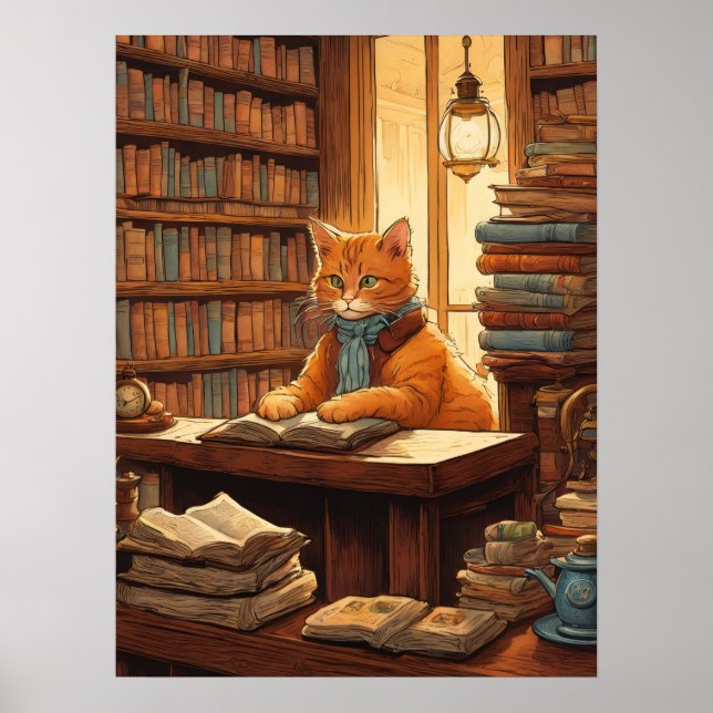 póster del gato de la biblioteca #12 (Frente)