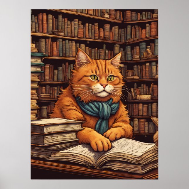 póster del gato de la biblioteca #17 (Frente)