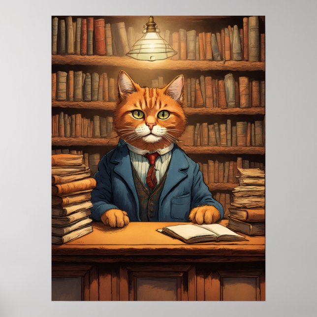 póster del gato de la biblioteca #20 (Frente)