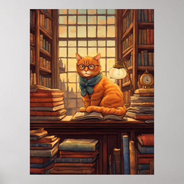 póster del gato de la biblioteca #4 (Frente)