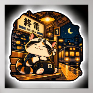 Póster del Gato del Último Tren | Arte Nocturno de