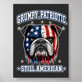 Póster del gruñón bulldog patriótico del 4 de juli