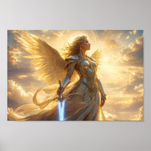 Póster del guerrero alado celestial luminoso