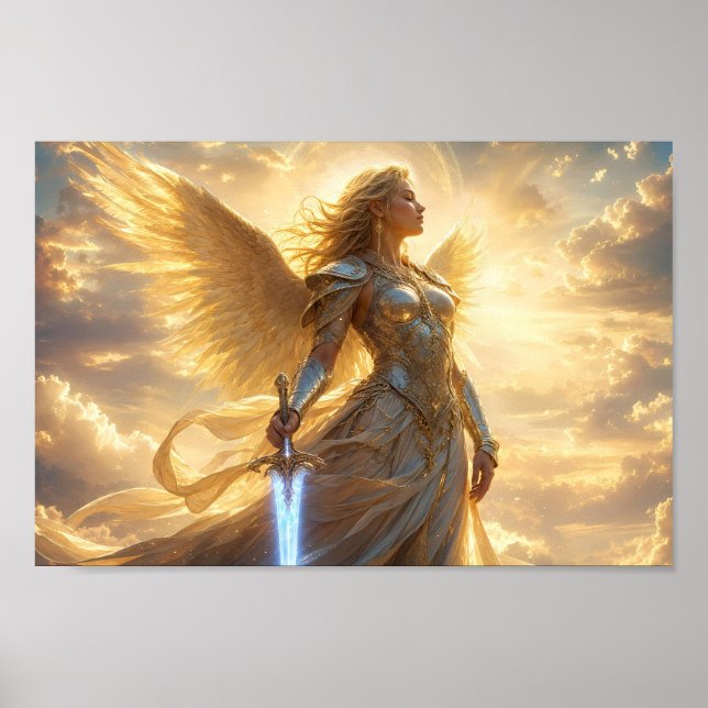 Póster del guerrero alado celestial luminoso (Frente)