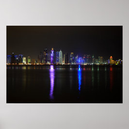 Póster del horizonte de Doha, Qatar por la noche