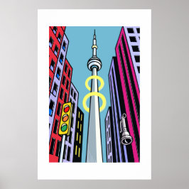 Póster del horizonte de la ciudad pop – Torre urba